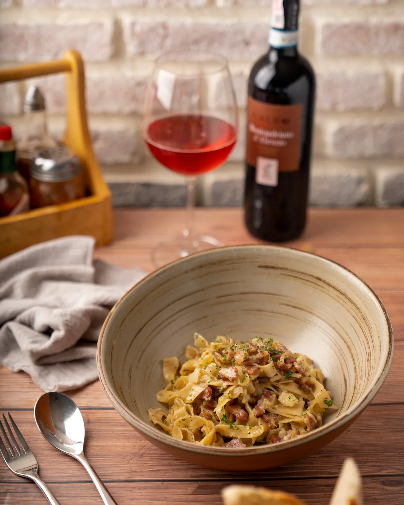 La Gritta wine bottle and glass